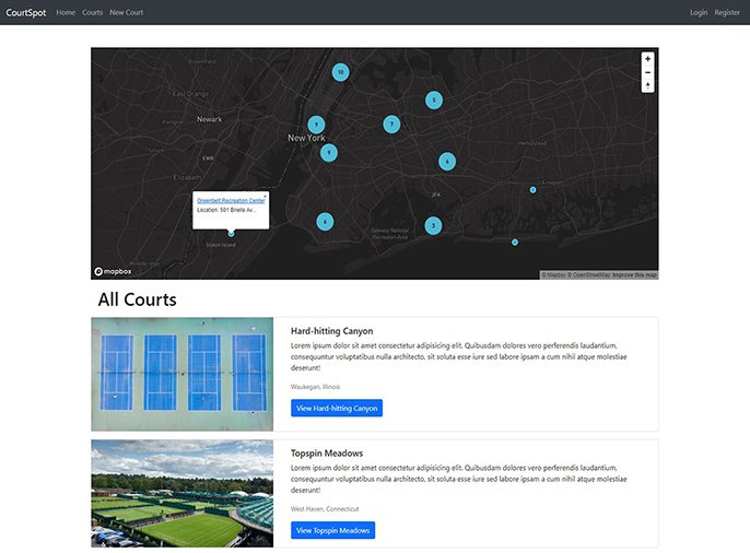 screenshot of CourtSpot website